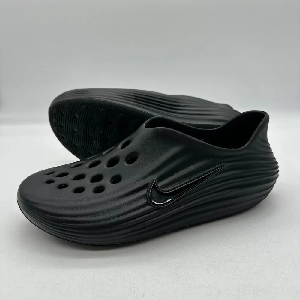 Nike HV5060-001 Mens 12 ReactX Rejuven8 Triple Black Slip On Foam Recovery Clog